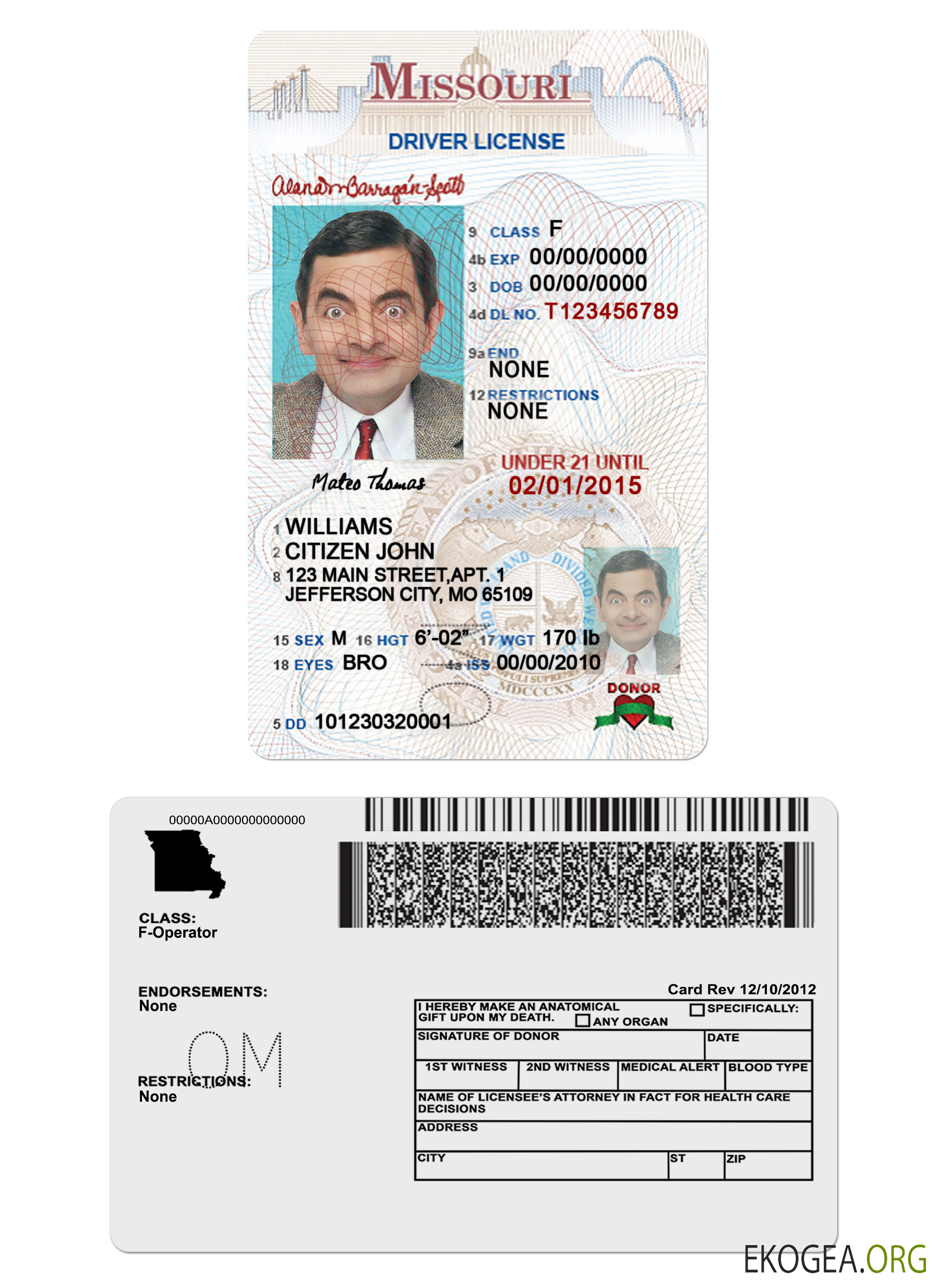 USA Missouri driving license under 21